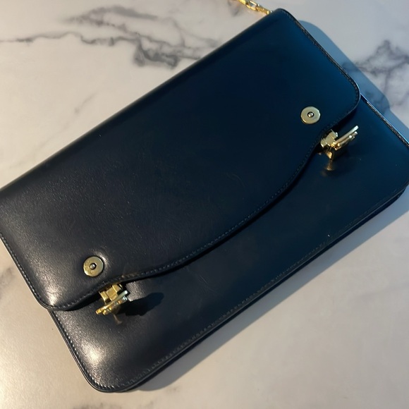 Celine Vintage Box Calf Macadam Logo 2Way Chain Shoulder Clutch RARE - Picture 4 of 14